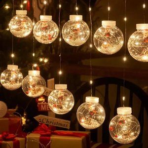 LED Curtain String Light Ball with Santa Claus and Snow in  Xmas Tree Christmas